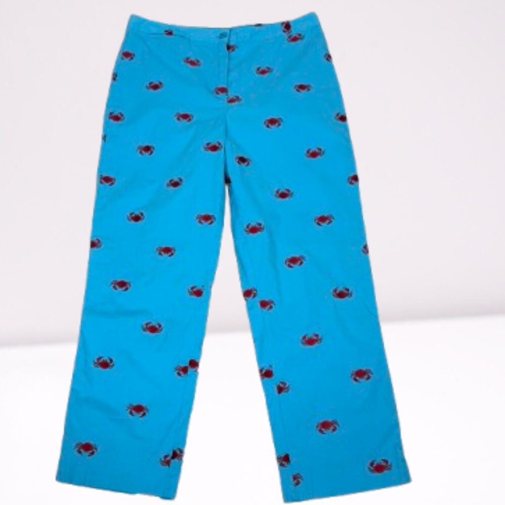 Lilly Pulitzer Vintage Cropped Blue Pants Embroidered Red Crab Size 6